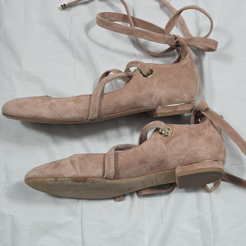 Diane Von Furstenberg Blush Suede Lace-Up Ballet Flats - Picture 4 of 8